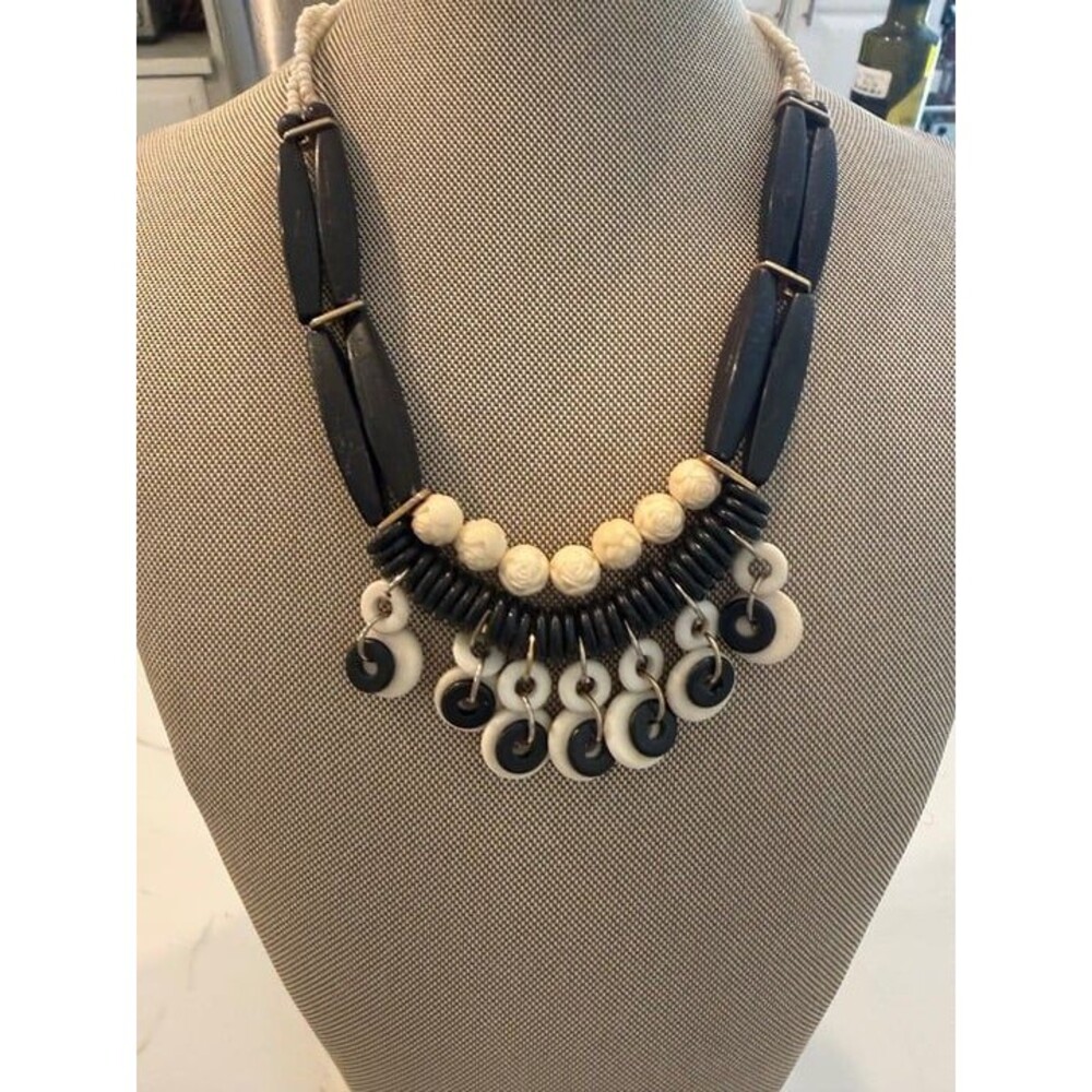 Boho Black and White Beaded Statement Necklace